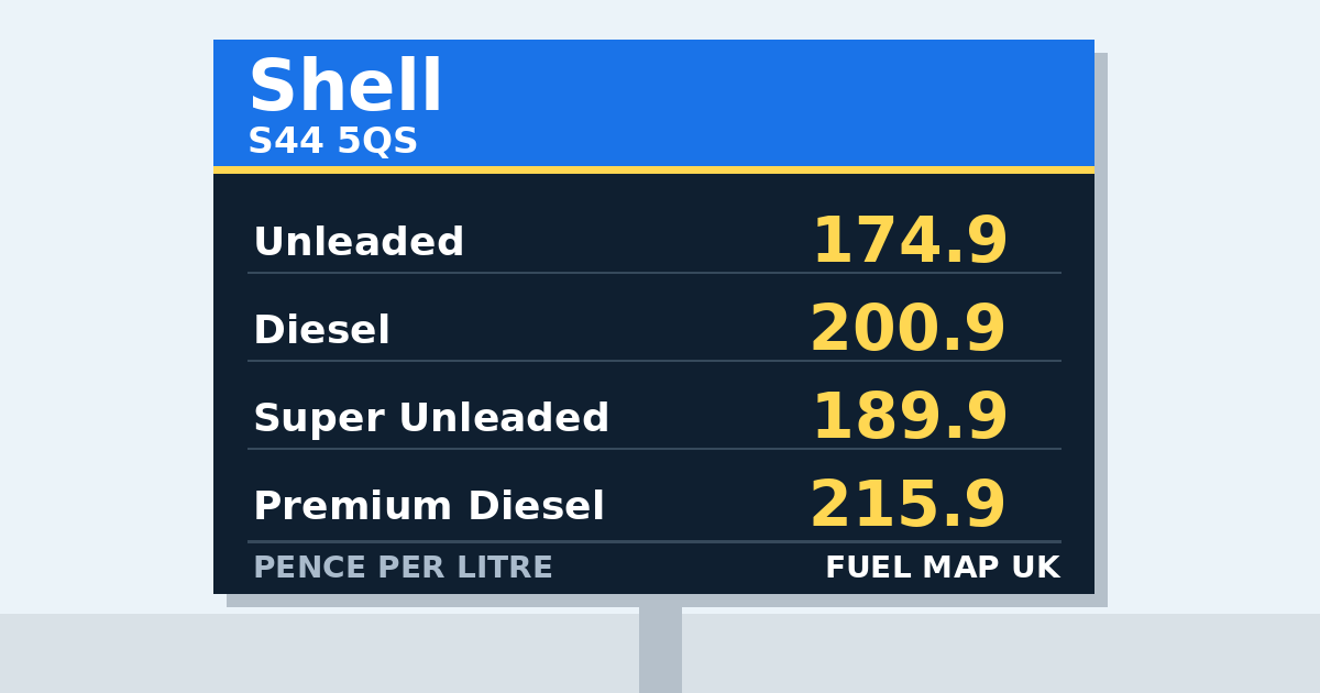 Shell Fuel Prices in Chesterfield (S44 5QS) | Fuel Map UK